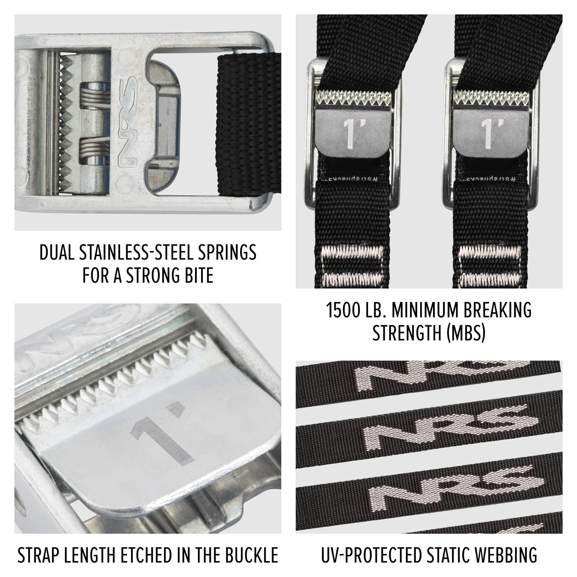 NRS 1" Heavy Duty Tie Down Strap – 2 Pack | Cargo Roof Rack Strap for Vehicle, Trailer, Kayak, Moving | 500 lbs. Working Load | 1,500 lbs Breaking Strength - Image 3